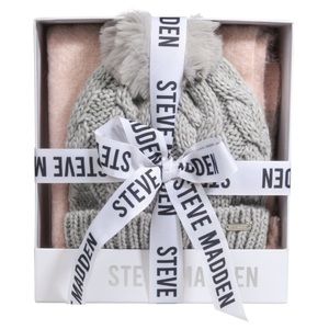 Steve Madden Pom Pom Hat & Scarf Gift Set